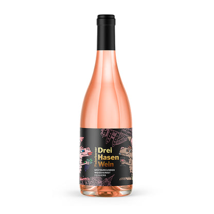 Dry Hasen Wein im farbenfrohen Design von Herman Reichold, inspiriert vom Drei‑Hasen‑Fenster des Paderborner Doms, deutscher Qualitätswein aus der Pfalz.