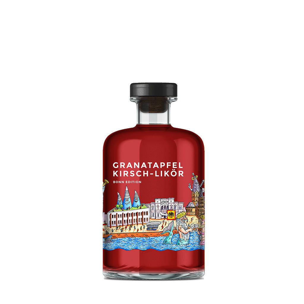 Vorderseite Likör Granatapfel Kirsch Bonn Skyline