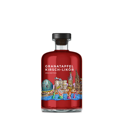 Vorderseite Likör Granatapfel Kirsch Köln Skyline