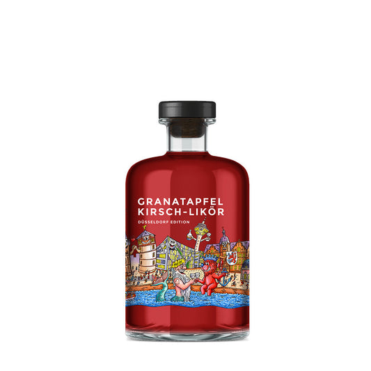Vorderseite Likör Granatapfel Kirsch Düsseldorf Skyline