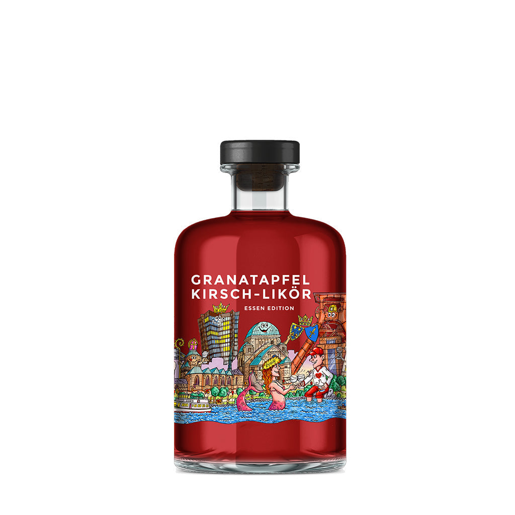 Vorderseite Likör Granatapfel Kirsch Essen Skyline
