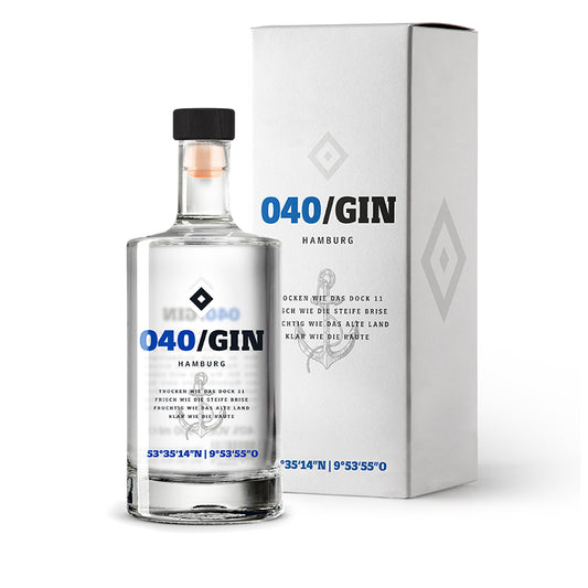 040 Gin in edler Glasflasche, HSV Kooperation, Hamburger Design mit Raute und Anker, fruchtig‑frischer Premium Gin mit Apfel‑Botanical.