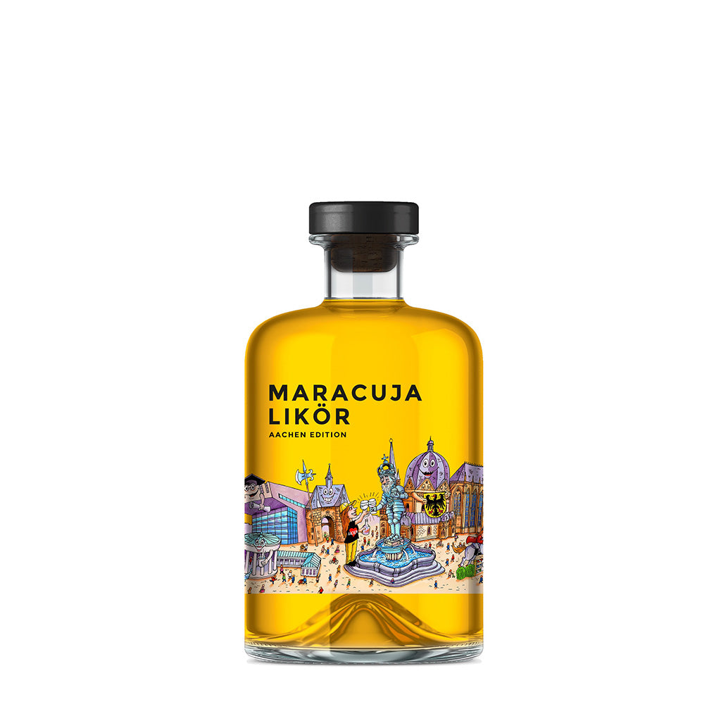 Vorderseite Likör Maracuja Kunstedition Aachen Skyline
