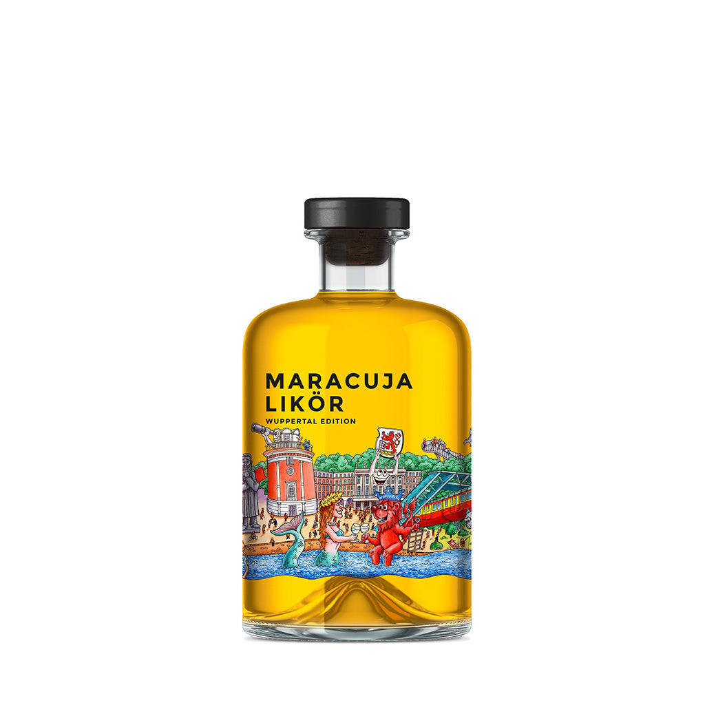 Vorderseite Likör Maracuja Kunstedition Wuppertal Skyline