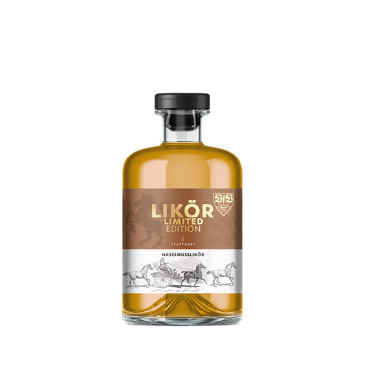 VfB Stuttgart Haselnusslikör in 500 ml Glasflasche mit Korken, edles Stuttgart Design, Haselnuss‑Nougat‑Likör mit 20 % Vol.