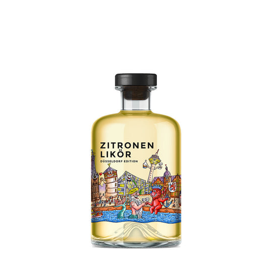 Vorderseite Likör Zitrone Kunstedition Düsseldorf Skyline